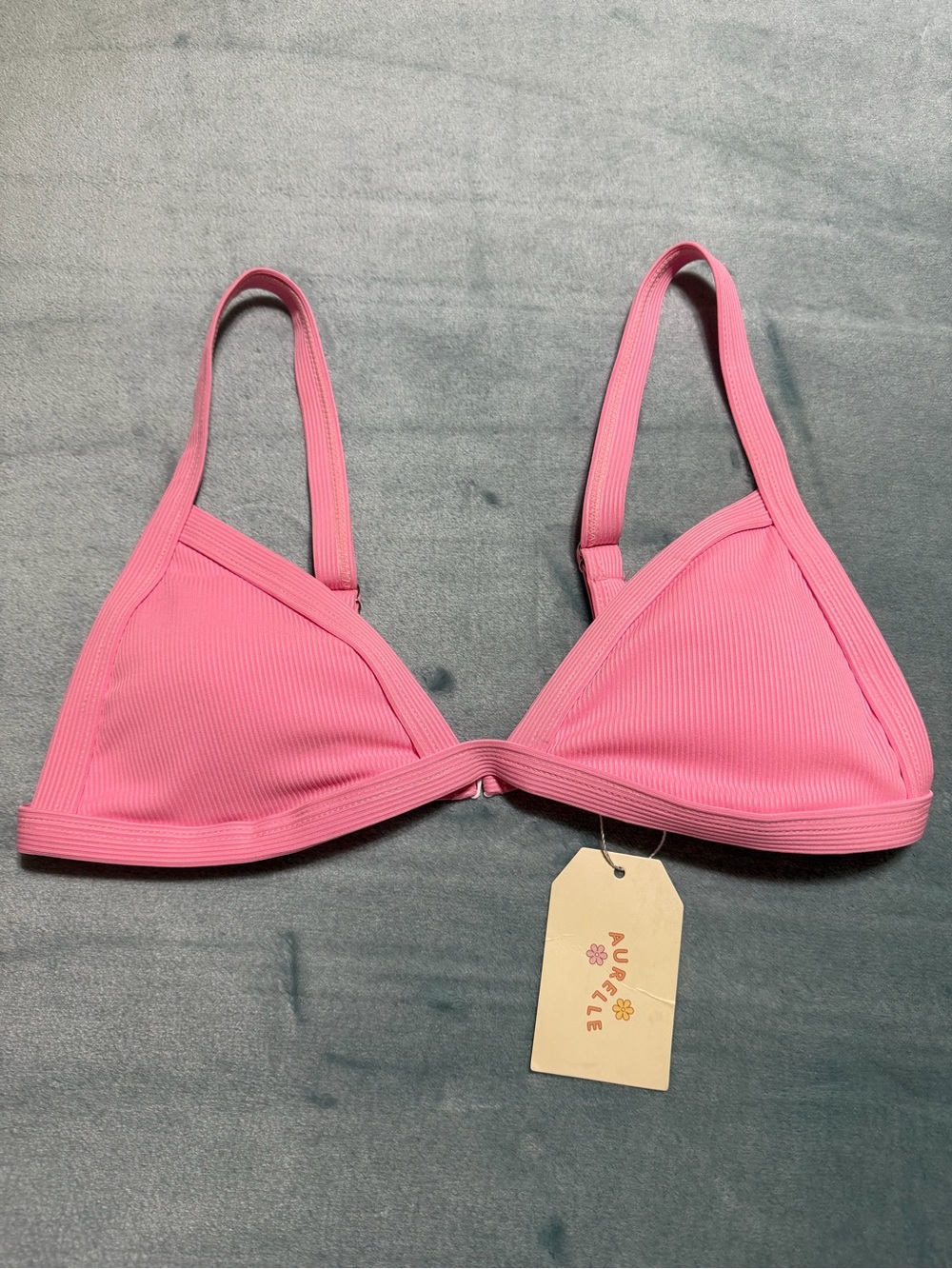 Pink Ribbed Triangle Bikini Top